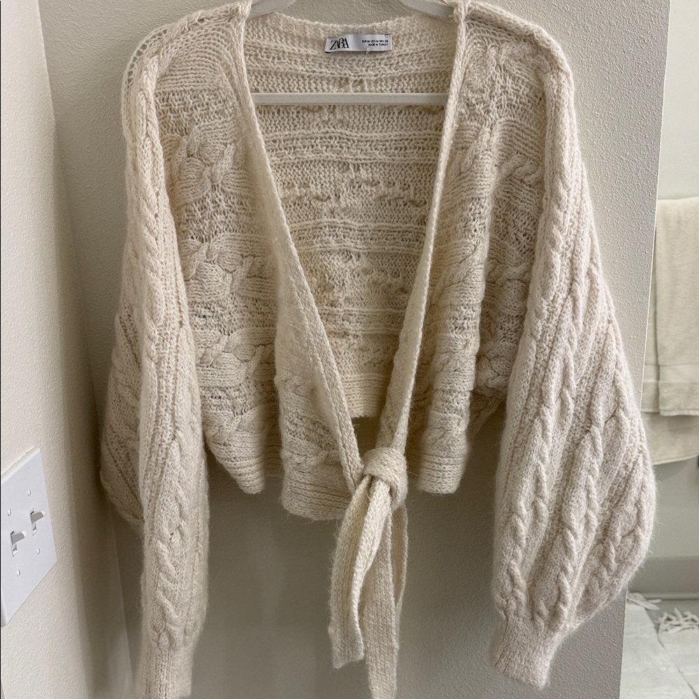 Zara Cream Knit Tie-Front Cardigan